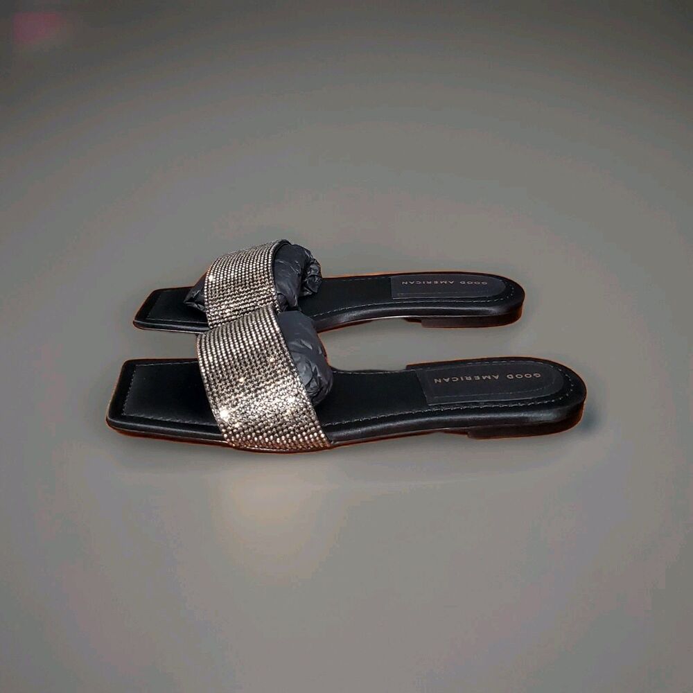 Good American Black Crystal Crush Standout Slide Size 10 GA126KD-X